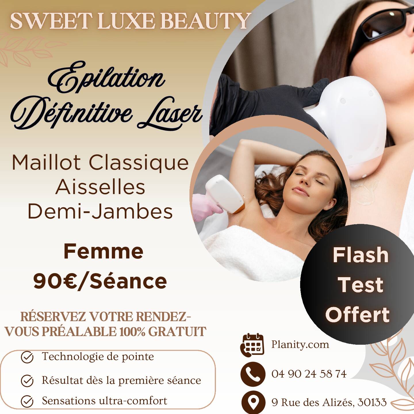 Épilation définitive formule MAJ 90 € / Séance , minimum 6 séances , Maillot , Aisselles , Demi-Jambes
