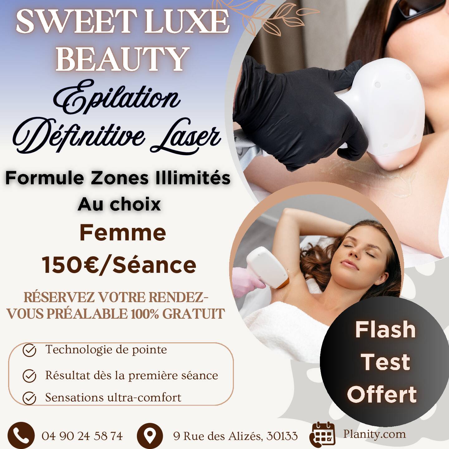 Épilation définitive corp complet Femme 150 € / Séance , minimum 6 séances