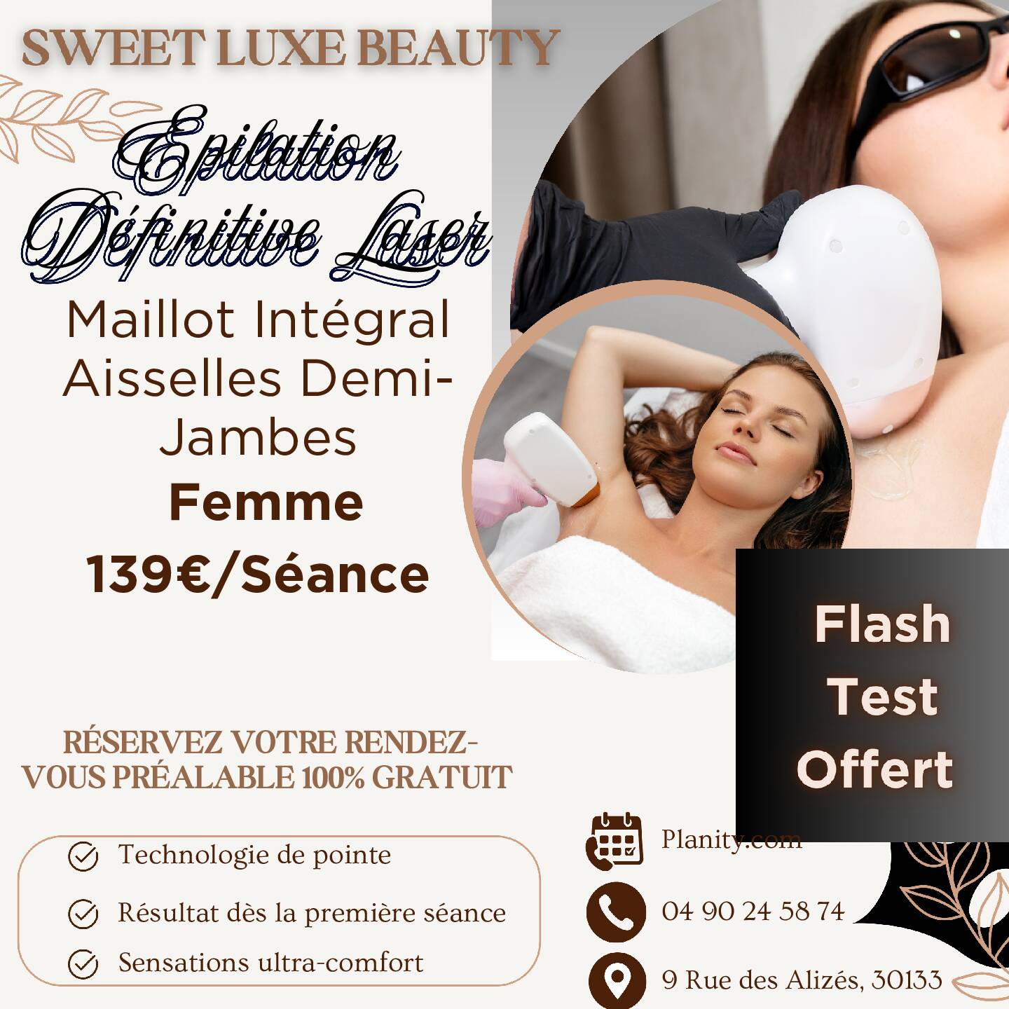 Épilation définitive formule MAJ+ 139 € / Séance , minimum 6 séances , Maillot Intégrale, Aisselles , Demi-Jambes