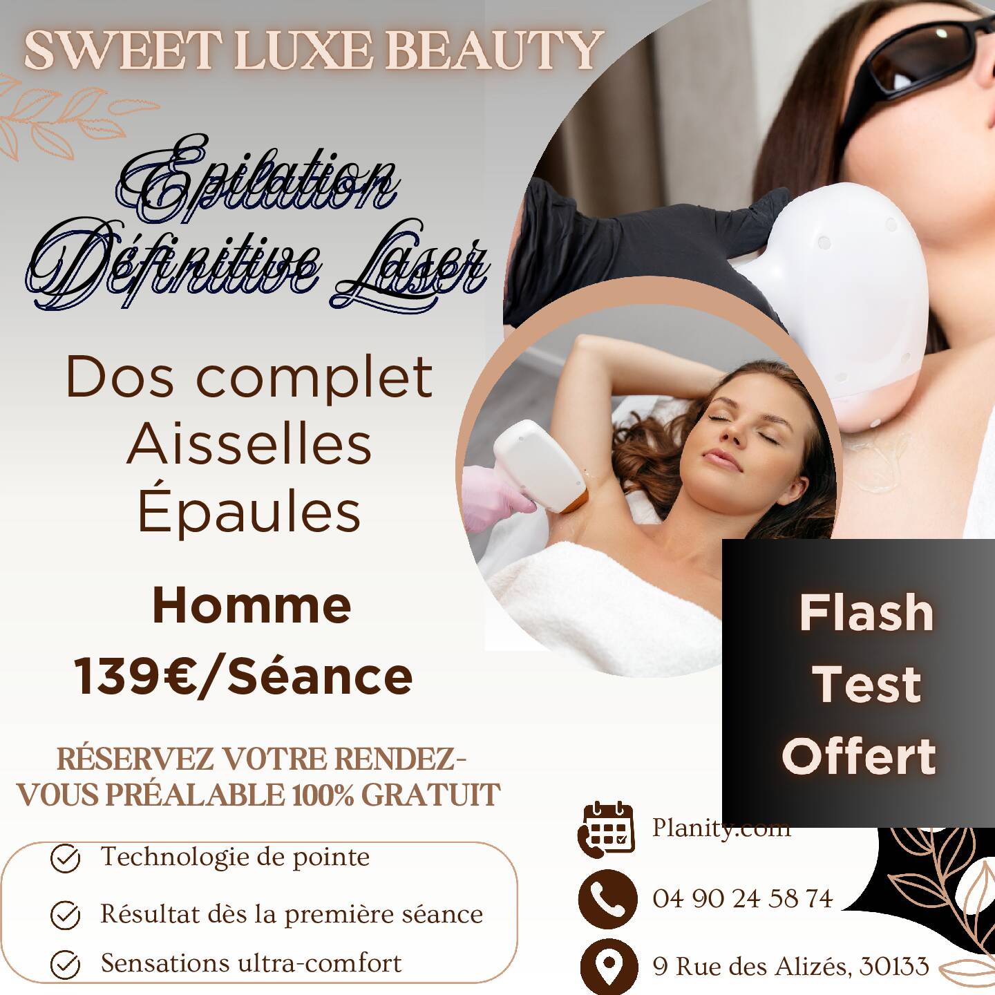 Épilation définitive formule MAJ Homme 139 € / Séance , minimum 6 séances , Dos , Aisselles , Epaules