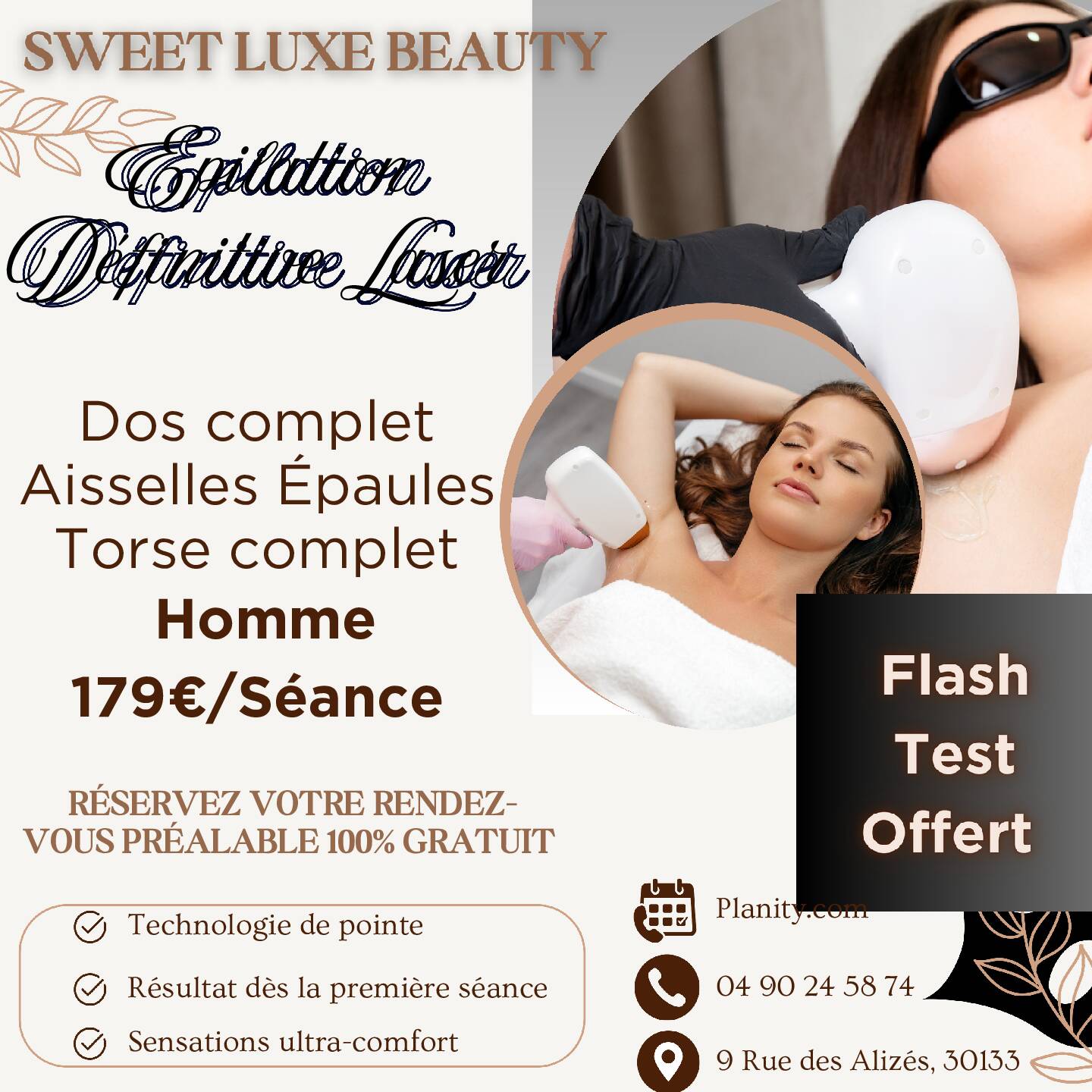 Épilation définitive formule MAJ+ Homme 179 € / Séance , minimum 6 séances , Dos , Aisselles , Epaules , Torse