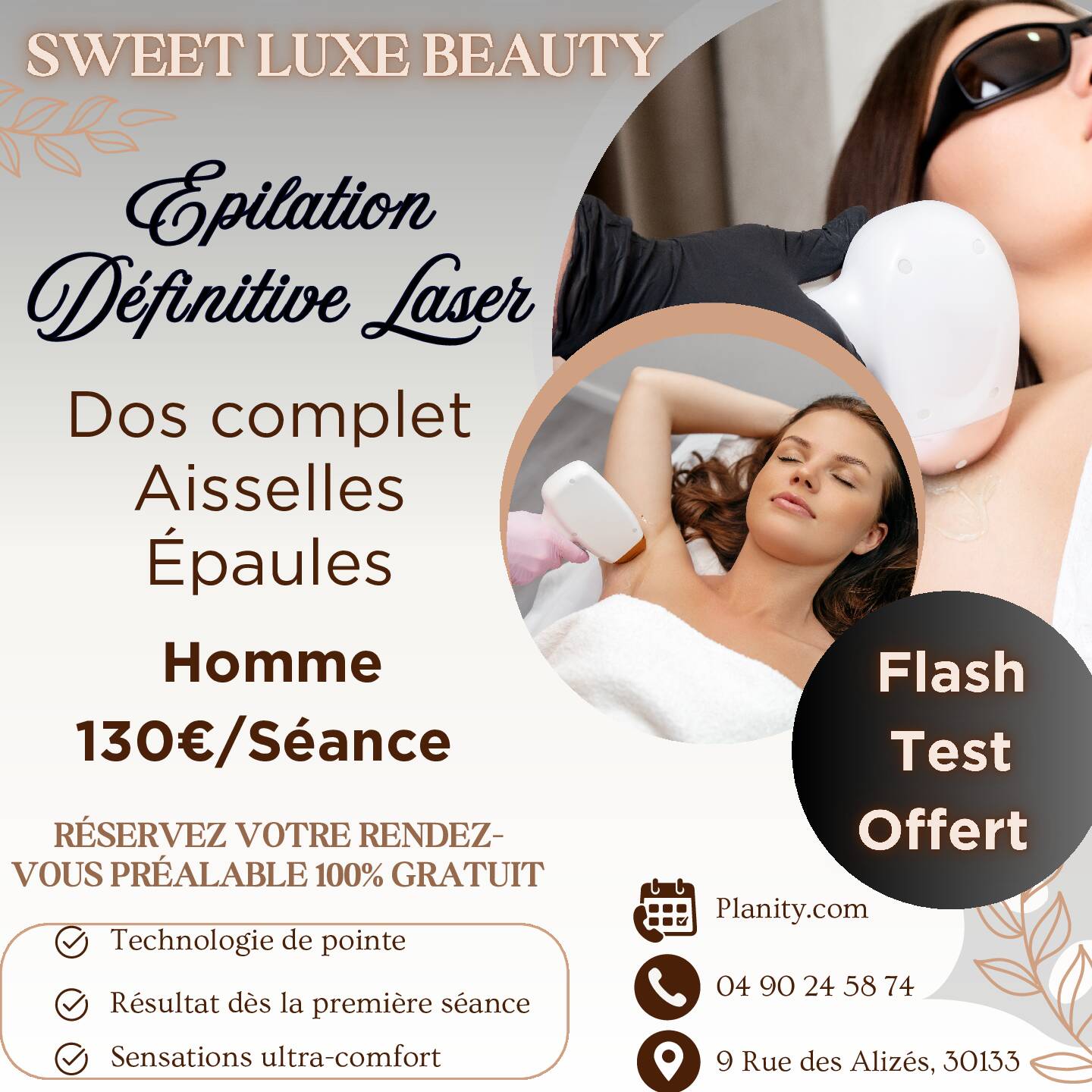 Épilation définitive formule MAJ Homme 130 € / Séance , minimum 6 séances , Dos , Aisselles , Epaules
