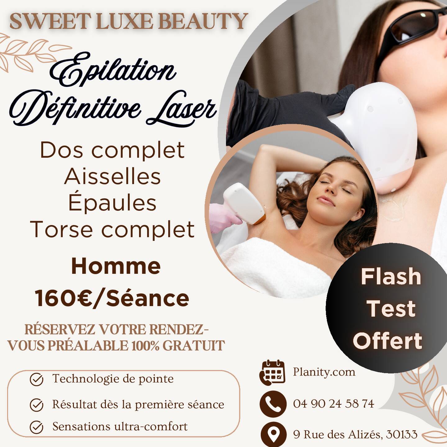 Épilation définitive formule MAJ+ Homme 160 € / Séance , minimum 6 séances , Dos , Aisselles , Epaules , Torse