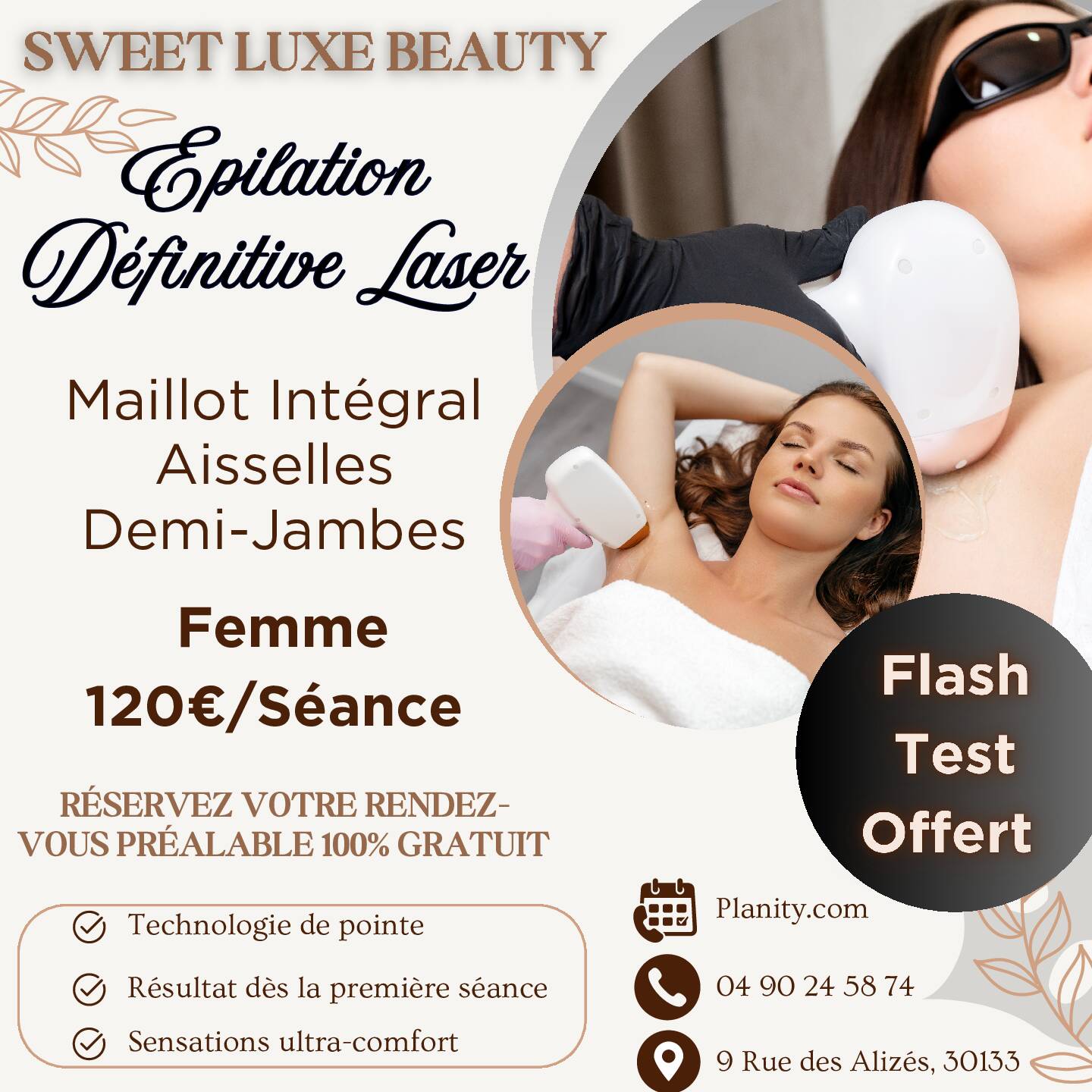 Épilation définitive formule MAJ+ 120 € / Séance , minimum 6 séances , Maillot Intégrale, Aisselles , Demi-Jambes